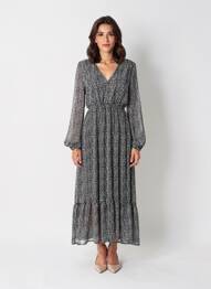 Rochie lungă mâneci lungi mâneci lungi negru ROSA FASHION femeie