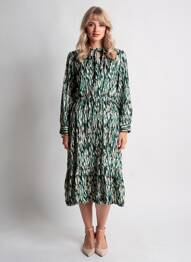 Rochie midi imprimeu fantezie mâneci lungi verde ROSA FASHION femeie
