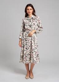 Rochie midi imprimeu fantezie mâneci lungi gri ROSA FASHION femeie