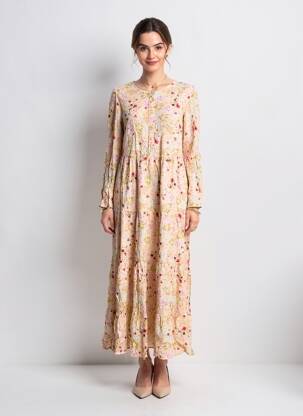 Rochie lungă mâneci lungi mâneci lungi galben ROSA FASHION femeie