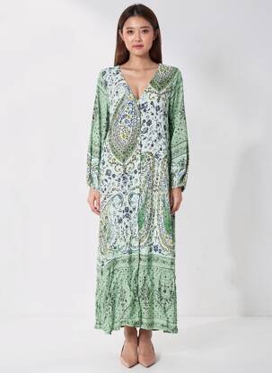 Rochie lungă mâneci lungi mâneci lungi verde ROSA FASHION femeie