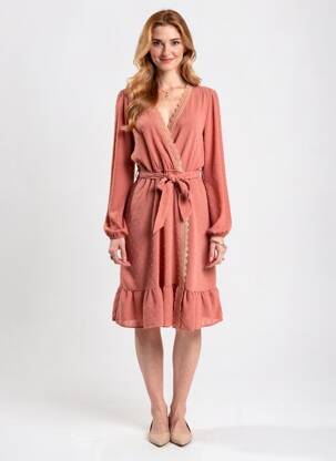 Rochie midi mâneci lungi mâneci lungi roz ROSA FASHION femeie