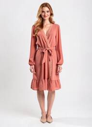Rochie midi mâneci lungi mâneci lungi roz ROSA FASHION femeie