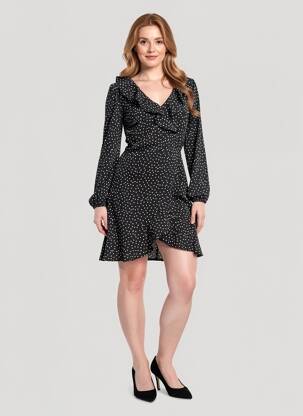 Rochie scurtă mâneci lungi mâneci lungi negru ROSA FASHION femeie