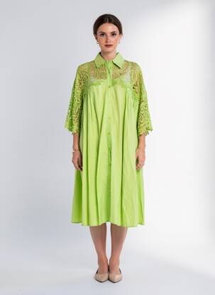 Rochie midi mâneci scurte mâneci scurte verde BUBBLEE femeie