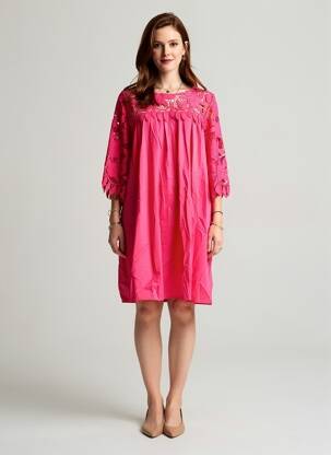 Rochie midi mâneci 3/4 mâneci 3/4 roz BUBBLEE femeie