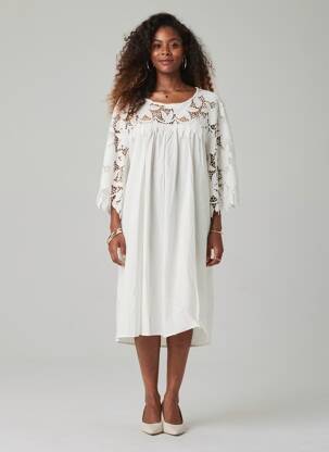 Rochie midi mâneci 3/4 mâneci 3/4 alb BUBBLEE femeie
