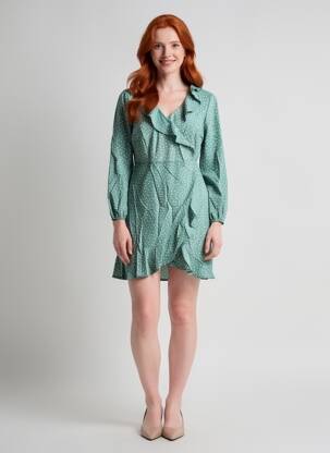 Rochie scurtă mâneci lungi mâneci lungi verde ROSA FASHION femeie