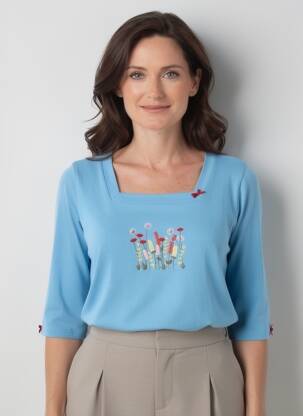 Tricou mâneci 3/4 mâneci 3/4 albastru I.ODENA femeie
