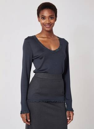 Tricou mâneci lungi mâneci lungi albastru FRALY femeie