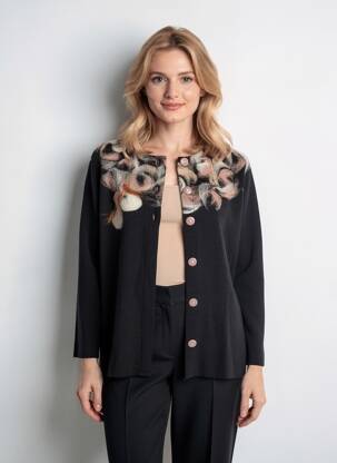 Vestă cu mâneci lungi guler rotund negru NATURAL LIFE femeie