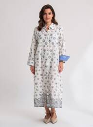 Rochie midi imprimeu floral mâneci lungi alb ICONIQUE femeie