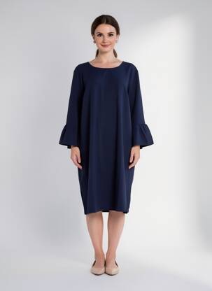 Rochie midi mâneci 3/4 mâneci 3/4 albastru IMITZ femeie