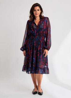 Rochie midi imprimeu fantezie mâneci lungi negru COULEURS DU TEMPS femeie