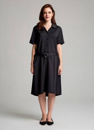 Rochie midi mâneci scurte mâneci scurte negru HBT femeie