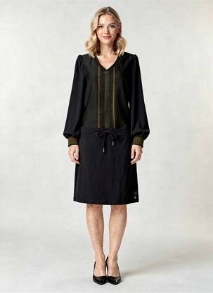 Rochie midi mâneci lungi mâneci lungi negru HBT femeie