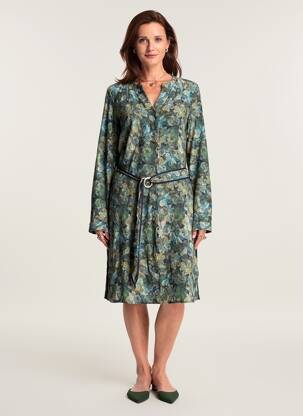 Rochie midi imprimeu fantezie mâneci lungi verde JULIE GUERLANDE femeie