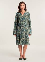 Rochie midi imprimeu fantezie mâneci lungi verde JULIE GUERLANDE femeie