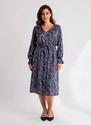 Rochie midi imprimeu fantezie mâneci lungi albastru LA FIANCÉE femeie