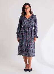 Rochie midi imprimeu fantezie mâneci lungi albastru LA FIANCÉE femeie