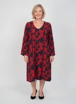 Rochie midi imprimeu fantezie mâneci lungi roșu POISSONS BLANCS femeie