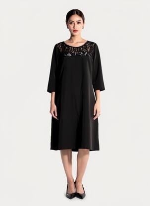 Rochie midi mâneci 3/4 mâneci 3/4 negru LILI & CAROLINE femeie