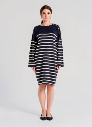 Rochie pulover croială dreaptă mâneci lungi albastru C'EST BEAU LA VIE femeie