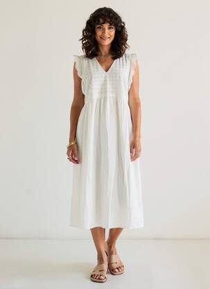 Rochie midi mâneci scurte mâneci scurte alb CULTURE femeie