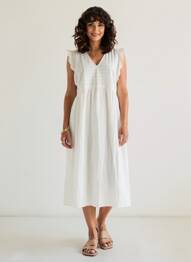 Rochie midi mâneci scurte mâneci scurte alb CULTURE femeie