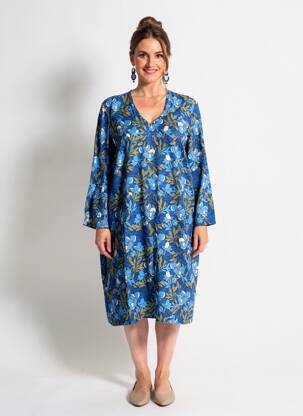 Rochie midi imprimeu fantezie mâneci lungi albastru LE PETIT BAIGNEUR femeie