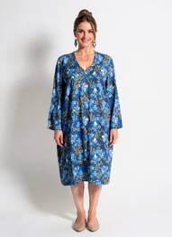Rochie midi imprimeu fantezie mâneci lungi albastru LE PETIT BAIGNEUR femeie