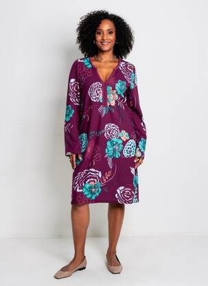 Rochie midi imprimeu fantezie mâneci lungi violet LA FIANCÉE femeie