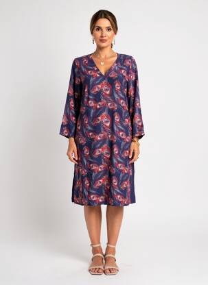 Rochie midi imprimeu fantezie mâneci lungi albastru LA FIANCÉE femeie