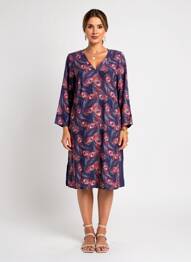 Rochie midi imprimeu fantezie mâneci lungi albastru LA FIANCÉE femeie