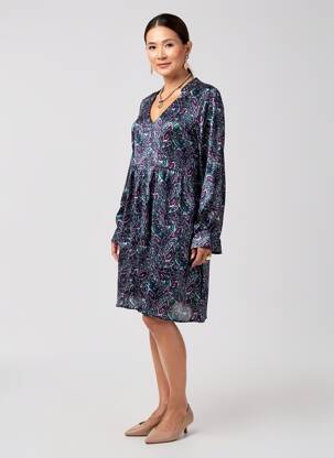 Rochie midi imprimeu fantezie mâneci lungi albastru LA FIANCÉE femeie