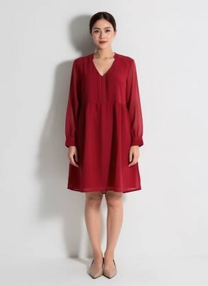 Rochie midi țesătură crep mâneci lungi roșu LA FIANCÉE femeie