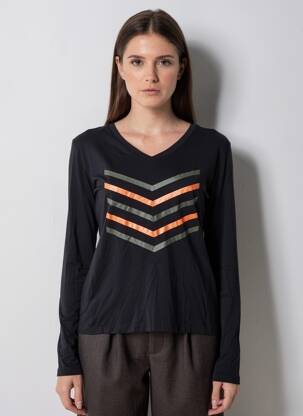 Tricou serigrafie flockată mâneci lungi negru HBT femeie