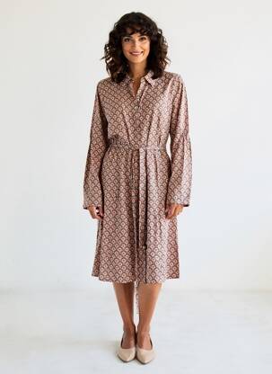 Rochie midi imprimeu fantezie mâneci lungi roșu C'EST BEAU LA VIE femeie