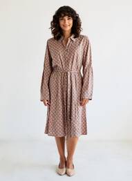 Rochie midi imprimeu fantezie mâneci lungi roșu C'EST BEAU LA VIE femeie