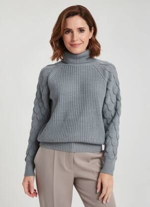 Pulover cu guler înalt croială cambrată mâneci lungi gri MERI & ESCA femeie