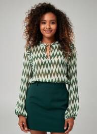 Bluză imprimeu fantezie mâneci lungi verde B.YOUNG femeie