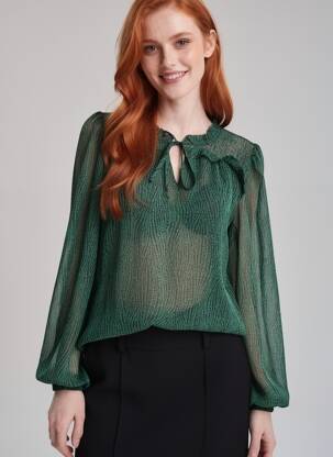 Bluză imprimeu fantezie mâneci lungi verde B.YOUNG femeie