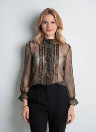Cămașă imprimeu fantezie mâneci lungi negru B.YOUNG femeie