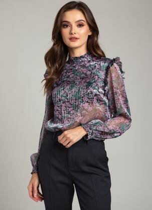 Bluză imprimeu fantezie mâneci lungi violet B.YOUNG femeie