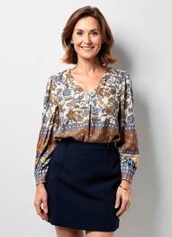 Bluză imprimeu fantezie mâneci lungi bej JULIE GUERLANDE femeie