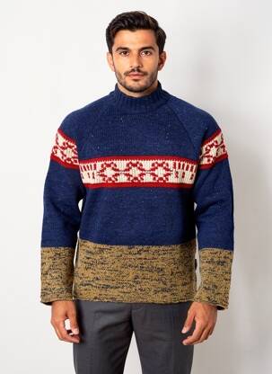 Pulover țesătură jacquard mâneci lungi albastru BLEND OF AMERICA bărbat