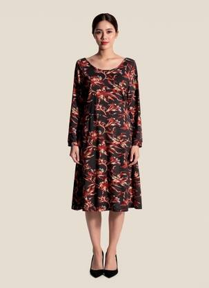 Rochie midi imprimeu floral mâneci lungi negru LA FIANCEE DU MEKONG femeie