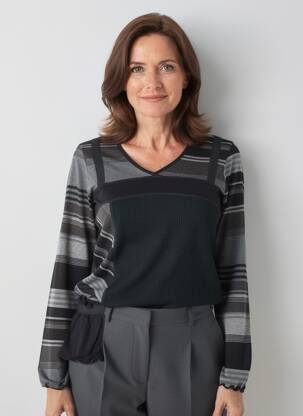 Pulover guler în v mâneci lungi negru KATMAI femeie