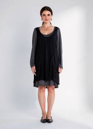 Rochie midi mâneci lungi mâneci lungi negru YERSE femeie