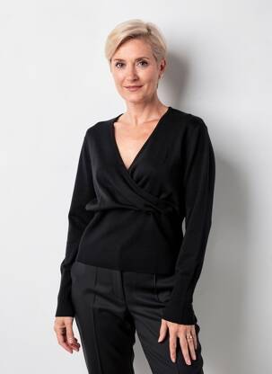 Pulover croială cambrată mâneci lungi negru CLAUDE DE SAIVRE femeie